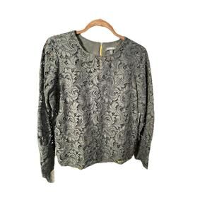 Express Women's Long Sleeve Lace Top Black Size Medium Back Hook/eye Closure